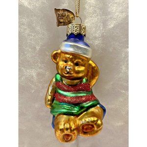 Thomas Pacconi Blown Glass Teddy Bear Santa Christmas Ornament 3" With Red Mica
